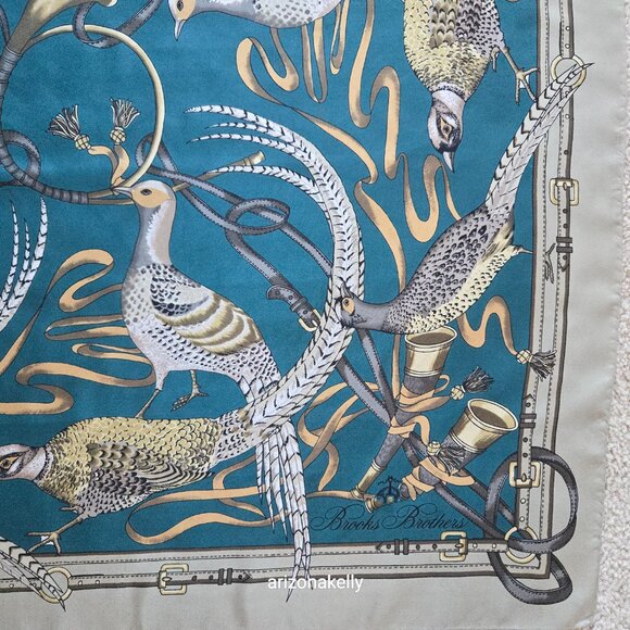 Brooks Brothers Silk Square Scarf Game Birds Pheasant - Picture 14 of 16